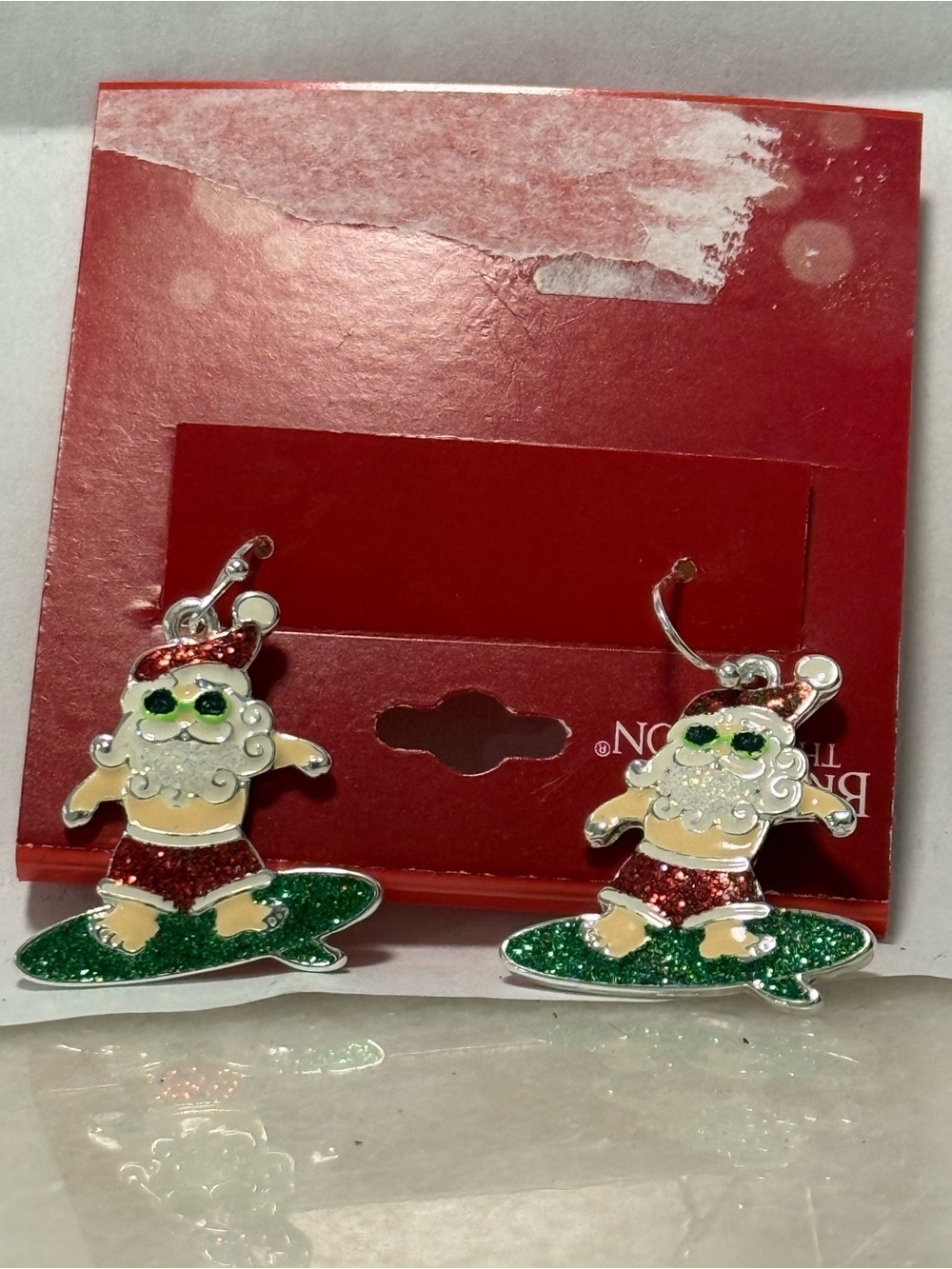 Festive Santa Surfing Costume Earrings - Red & Green